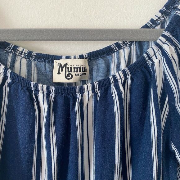 Show Me Your Mumu Revolve Lima Navy White Stripe Off Shoulder Crop Top Med - Picture 3 of 8